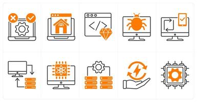 A set of 10 technology icons as tdd, homepage, clean code vector