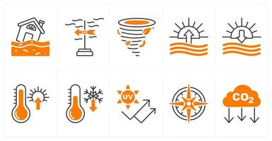 A set of 10 weather icons as flooding, wind direction, tornado vector