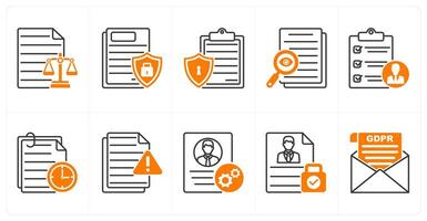 A set of 10 gdpr icons as balance sheet, document protection, privacy policy vector