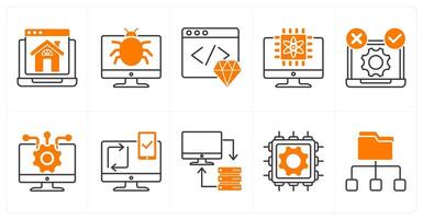 A set of 10 technology icons as homepage, bug, clean code vector