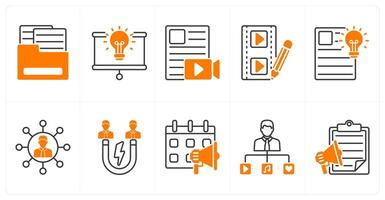 A set of 10 influencer icons as media kit, innovation, material vector