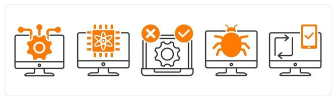 A set of 5 Technology icons as information technology, quantum computing, tdd vector