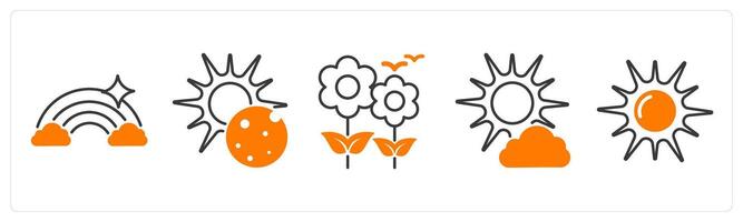 A set of 5 Weather icons as rainbow, eclipse, spring vector
