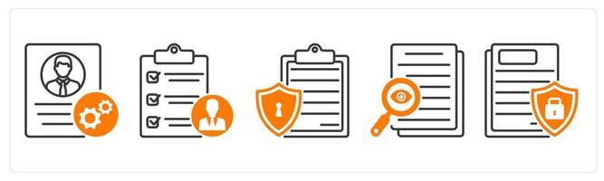 A set of 5 GDPR icons as de identification, privacy impact assessment, privacy policy vector