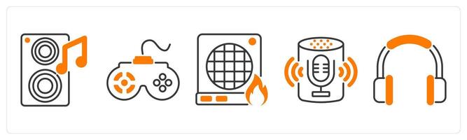 A set of 5 Home Appliances icons as speaker, game pad, heater vector
