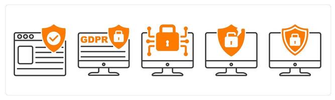 A set of 5 GDPR icons as protected website, gdpr site, data encryption vector