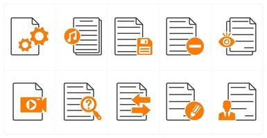A set of 10 files icons as file setting, music file, save file vector