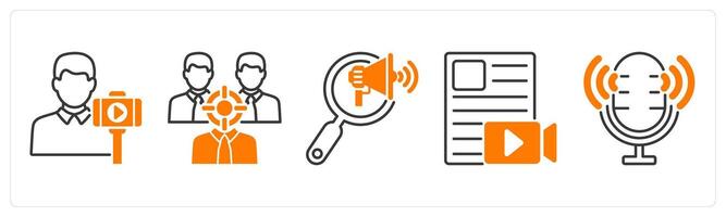 A set of 5 Influencer icons as vlogger, target audience, search marketing vector