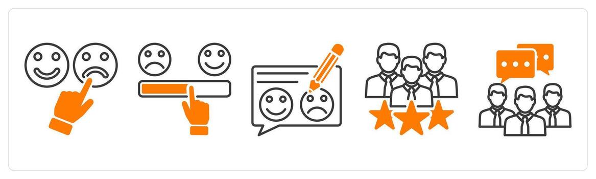 A set of 5 Survey and Rating icons as bad feedback, satisfaction scale, feedback vector