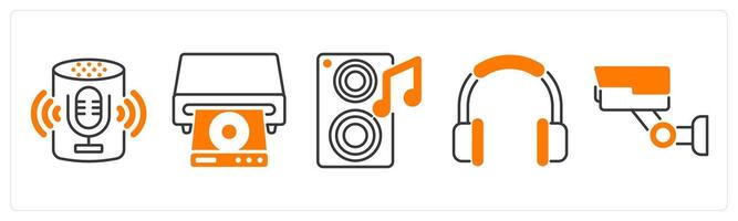 A set of 5 Home Appliances icons as voice assistant, cd player, speaker vector