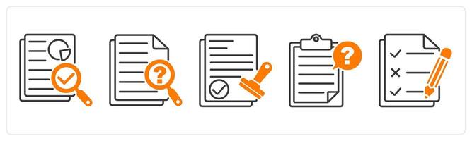 A set of 5 Survey and Rating icons as audit, inquiry, cerified approval vector