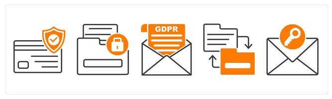 A set of 5 GDPR icons as security card, sensitive information, gdpr letter vector