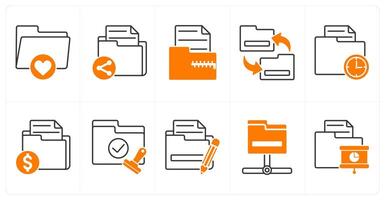 A set of 10 files icons as favorite folder, sharing file, zip file vector