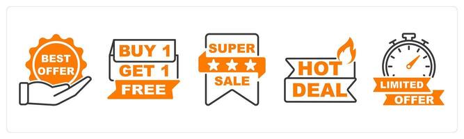A set of 5 Offer and Sale icons as best offer, free, super sale vector