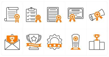 A set of 10 award icons as certificate, qualified, degree vector