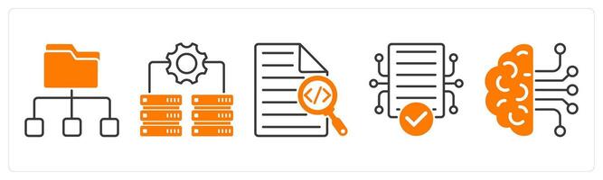 A set of 5 Technology icons as distribution files, it infrastructure, code search vector
