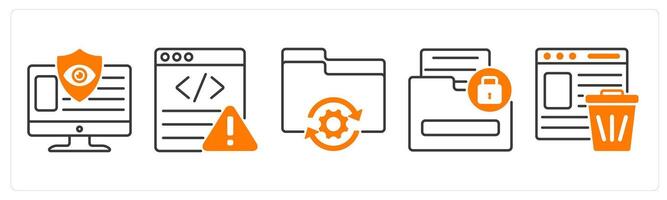 A set of 5 GDPR icons as online privacy, website error, data processing vector