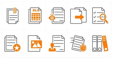 A set of 10 files icons as attach file, excel file, view file vector