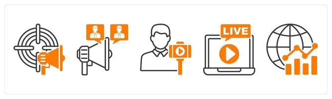 A set of 5 Influencer icons as adverisment target, viral, vlogger, live vector