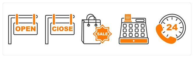A set of 5 Offer and Sale icons as open board, close board, shopping bag vector