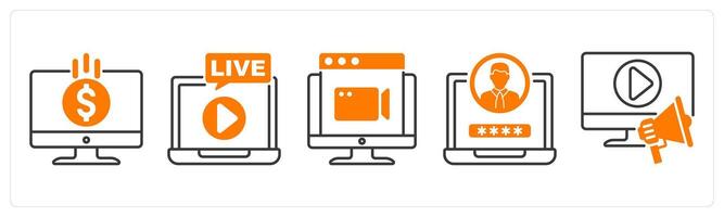 A set of 5 Influencer icons as monetization, live , website vector