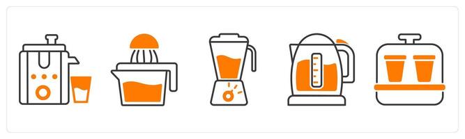 A set of 5 Home Appliances icons as juicer, hand juicer, blender vector
