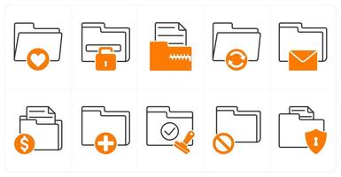 A set of 10 files icons as favorite folder, unlock folder, zip file vector