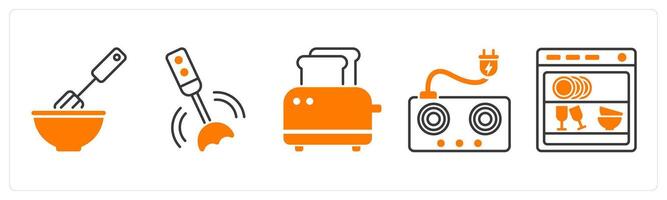 A set of 5 Home Appliances icons as mixer, hand blender, toaster vector