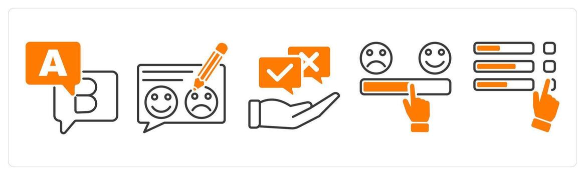 un conjunto de 5 5 encuesta y clasificación íconos como opción, comentario, opinión vector