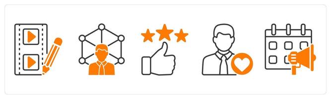 A set of 5 Influencer icons as editing, expertise, revie vector