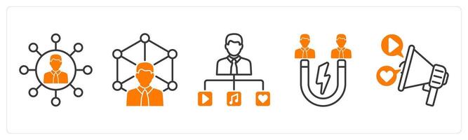 A set of 5 Influencer icons as influence, expertise, user generated content vector