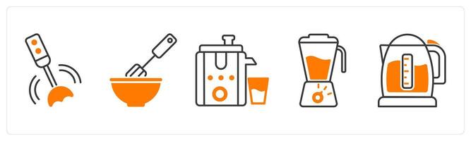 A set of 5 Home Appliances icons as hand blender, mixer, juicer, blender vector