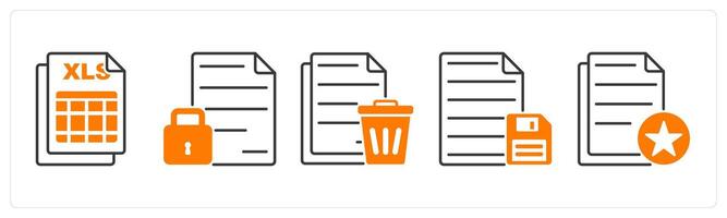 A set of 5 Files icons as excel file, lock file, trash file vector