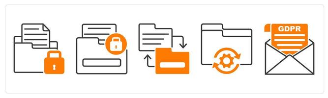 A set of 5 GDPR icons as personal file storage, sensitive information, directory replacement vector