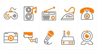 A set of 10 home appliances icons as game pad, speaker, radio vector