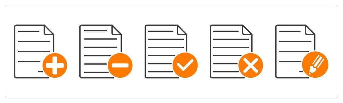 un conjunto de 5 5 archivos íconos como nuevo archivo, eliminar archivo, aceptar archivo vector
