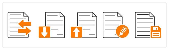 A set of 5 Files icons as file transfer, download file, upload file vector