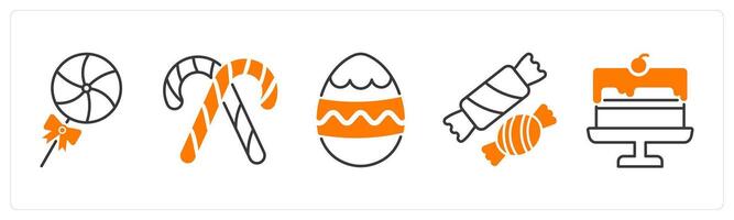A set of 5 Christmas icons as candy, candy cane, easter egg vector