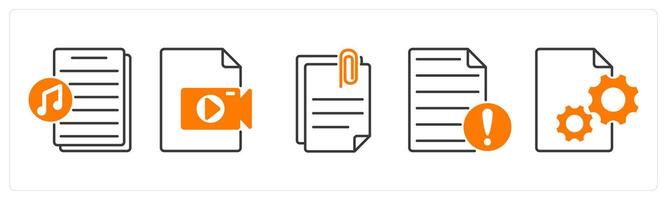 A set of 5 Files icons as music file, file, attach file vector