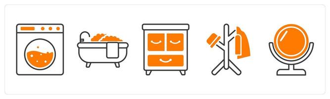 A set of 5 Furniture icons as washing machine, bath tub, drawer vector