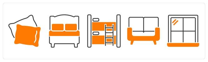 A set of 5 Furniture icons as pillow, bed, bunk bed vector