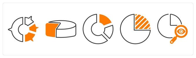 A set of 5 Diagram icons as pie chart, circle graph, wheel graph vector
