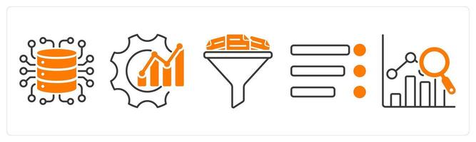 A set of 5 Diagram icons as data generator, optimization, filtering vector