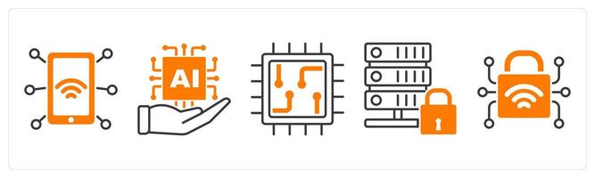 A set of 5 Technology icons as nfc technology, ai development, chip vector