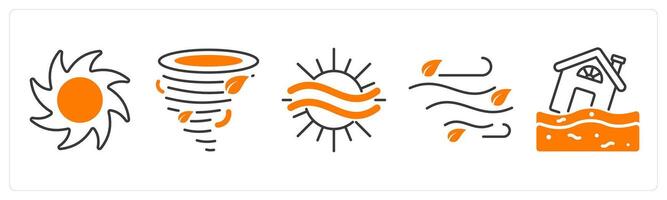 A set of 5 Weather icons as hurricane, tornado, haze vector
