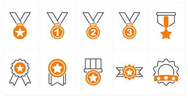 A set of 10 award icons as medal, first runner up, runner up vector