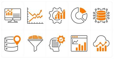 A set of 10 diagram icons as dashboard, volatility, optimization vector