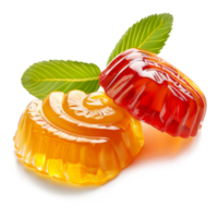 Jelly candies with leaf isolated on transparent background. Clipping Path png
