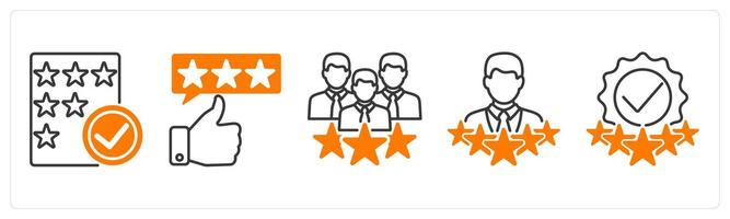 A set of 5 Survey and Rating icons as rating verification, valid review, customer satisfaction vector