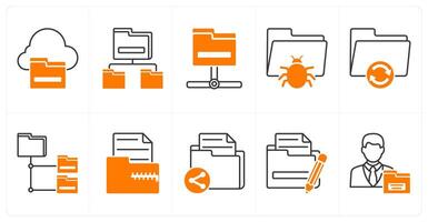 A set of 10 files icons as cloud file, subfolder, network folder vector